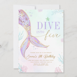 Convite Dive into Five Mermaid Birthday Invitation Editabl
