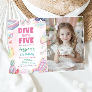 Convite Dive Into Five - Summer Girl 5th Birthday Photo