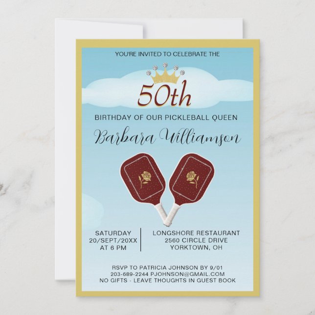Convite Diversão 50 Pickleball Lady 50ª Festa de aniversár (Frente)