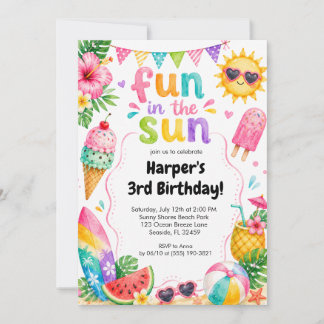 Convite Diversão ao Sol Aniversário de Verão Tropical