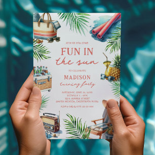 Convite Diversão Ao Sol Festa de Aniversário para Adultos 