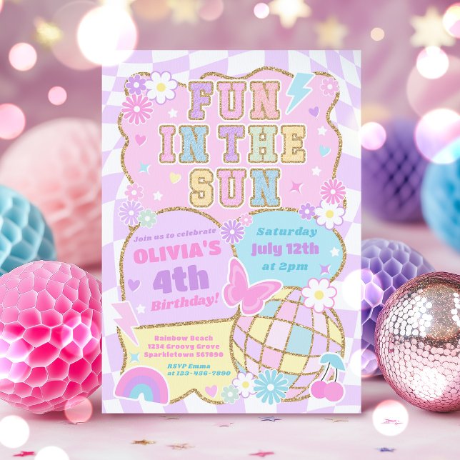 Convite Diversão Ao Sol Preppy Varsity Groovy Aniversário (Criador carregado)