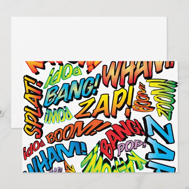 Convite Diversão Arte Pop de Quadrinhos Retrô Sons (Frente/Verso)