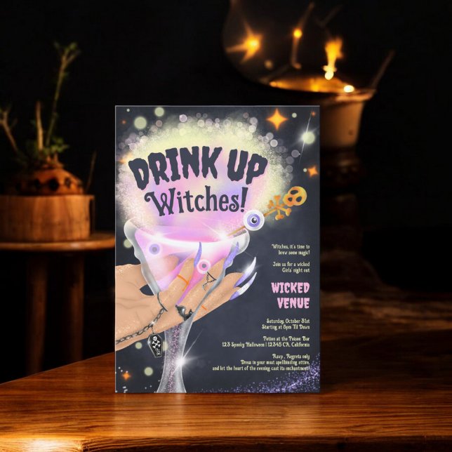 Convite Diversão Beba bruxas do Dia das Bruxas (Fun Drink up witches Halloween Girls night out Invitation)