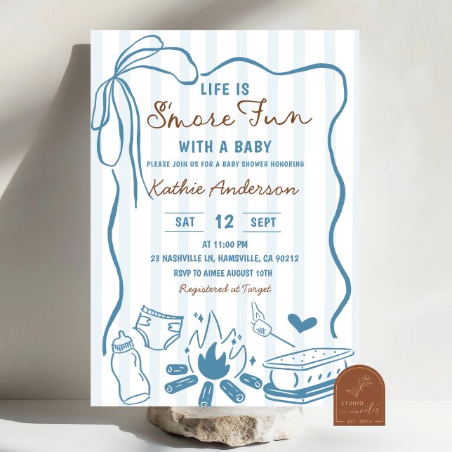 Convite Diversão Blue Smore com um chá de bebê para menino (Criador carregado)