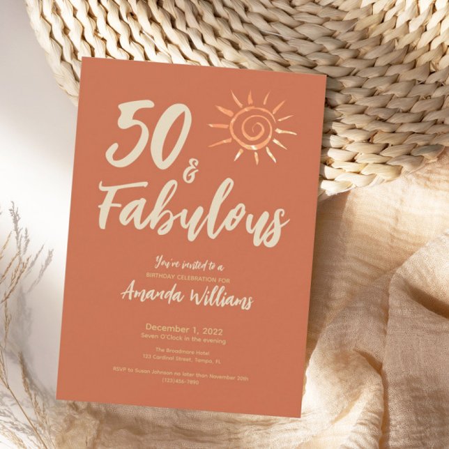 Convite Diversão Boho 50 e Fabuloso Terracotta Aniversário (Criador carregado)