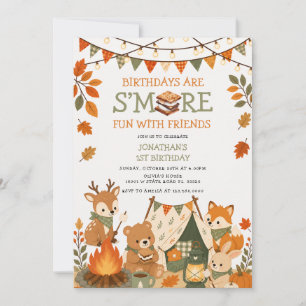 Convite Diversão com S’more no Acampamento Florestal de Ou