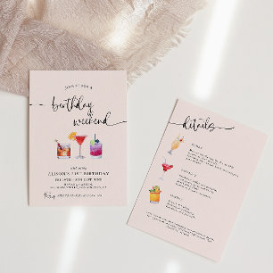 Convite Diversão Coquetéis Aniversário Fim de Semana Itine