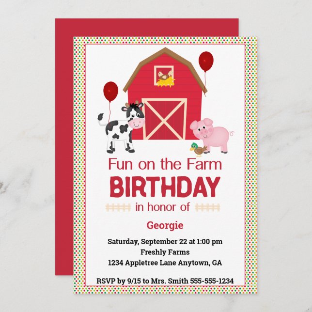 Convite Diversão da Criança Personalizada nos Animais de A (Frente/Verso)