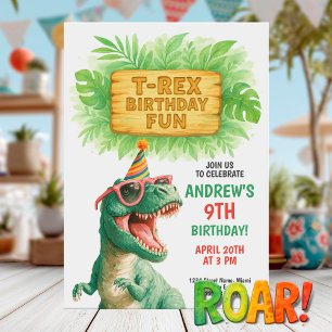 Convite Diversão de Aniversário na Selva do T-Rex