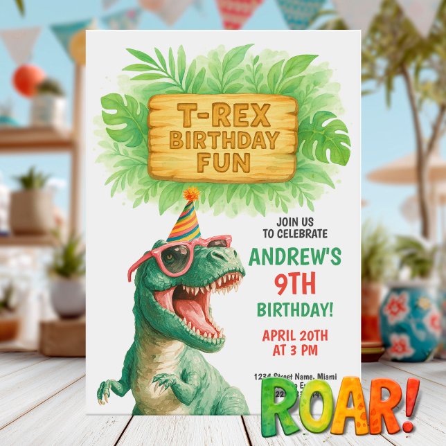 Convite Diversão de Aniversário na Selva do T-Rex (Criador carregado)