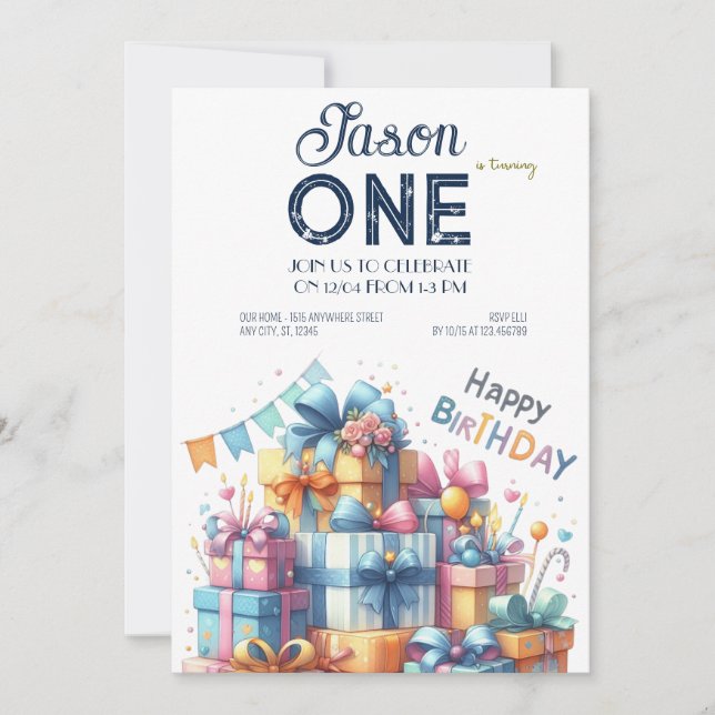 Convite Diversão de Bebê Primeiro Aniversário (Frente)