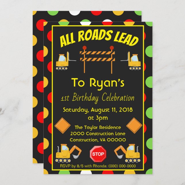 Convite Diversão de Festa de aniversário de Caminhão de Co (Frente/Verso)