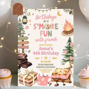 Convite Diversão de Smores com Amigos Aniversário de Menin