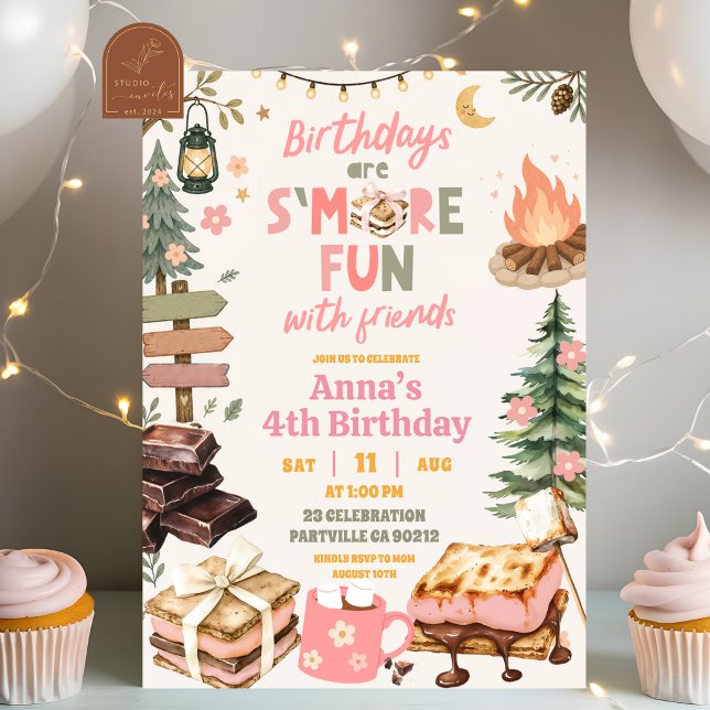 Convite Diversão de Smores com Amigos Aniversário de Menin (Criador carregado)