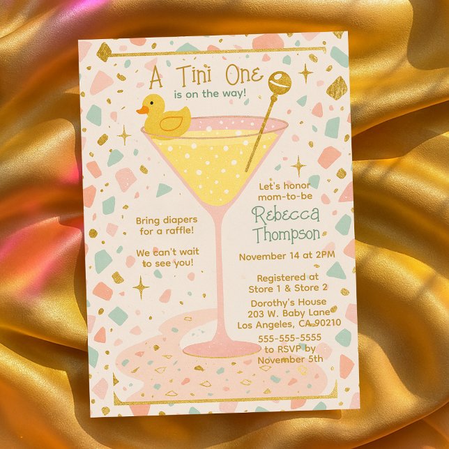 Convite Diversão De Um Chá de fraldas De Vidro Tini One Ma (Fun A Tini One Martini Glass Baby Shower Invitation
)
