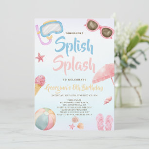 Convite Diversão de verão Aniversário de Menina Splish Spl
