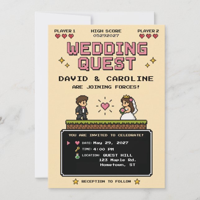 Convite Diversão de Video Game Antigo Casamento Retro (Frente)