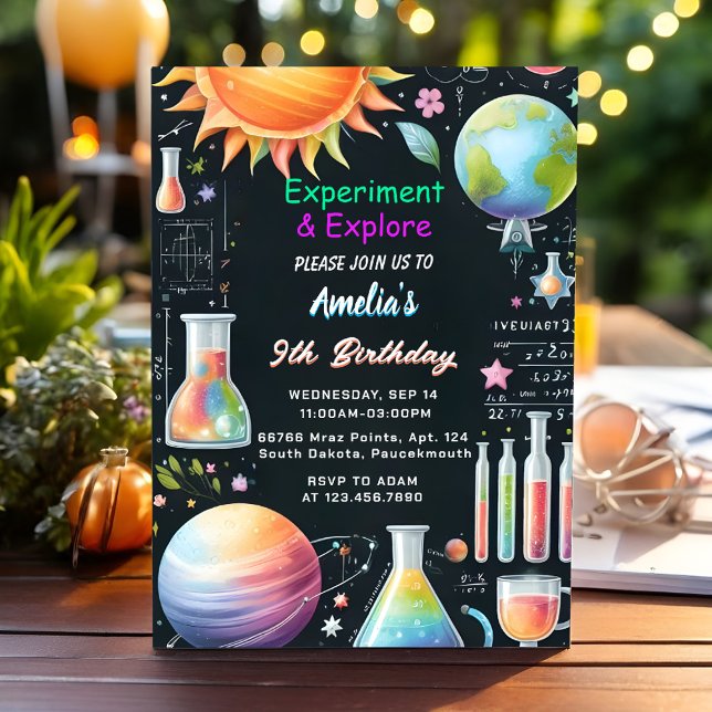 Convite Diversão do Lab Kids Geek Mad Science 9º aniversár (Criador carregado)