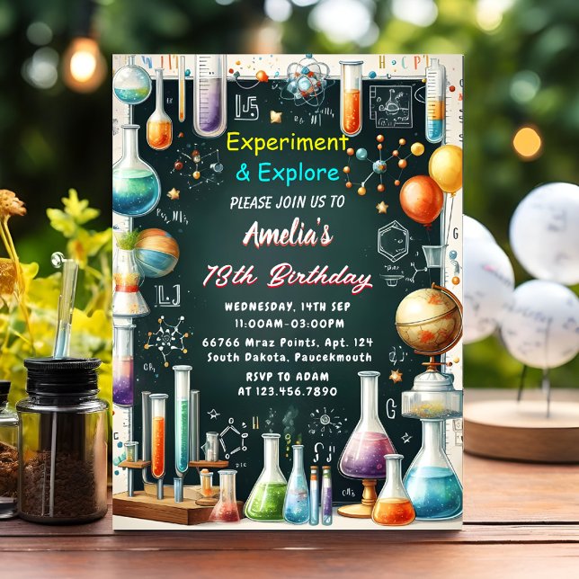 Convite Diversão do Lab Kids Geek Mad Science 9º aniversár (Criador carregado)