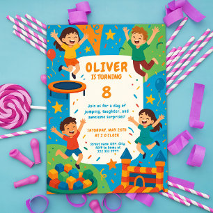 Convite Diversão do Partido Trampoline - Saltar Aniversári