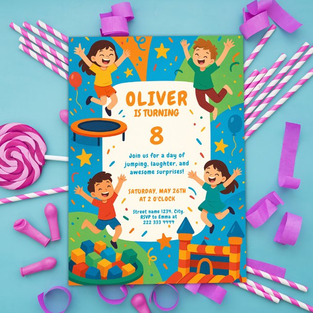 Convite Diversão do Partido Trampoline - Saltar Aniversári (Criador carregado)