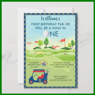Convite Diversão do primeiro aniversario de Golf Par-Tee