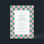 Convite Diversão do Quadro de Controle Verde Rosa<br><div class="desc">Convite de aniversário geométrico do Quadro de Verificação Moderno e Bonito,  cor-de-rosa e verde</div>