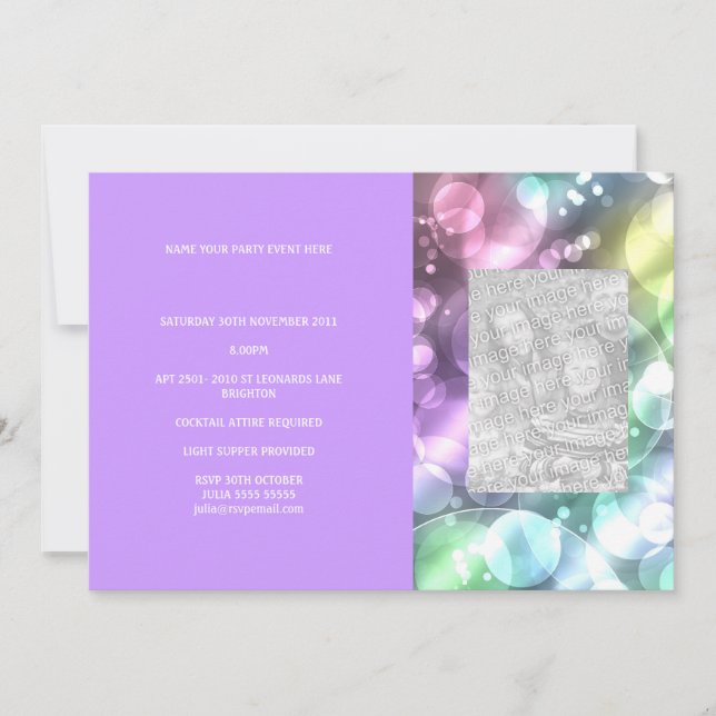 Convite Diversão Do Rainbow Bubbles Purple Photo Invite (Frente)