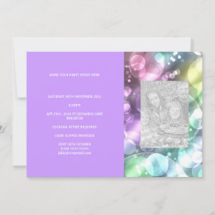 Convite Diversão Do Rainbow Bubbles Purple Photo Invite