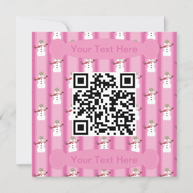 Convite Diversão e Rico Rosa Snowman Detetive QR Code (Frente)