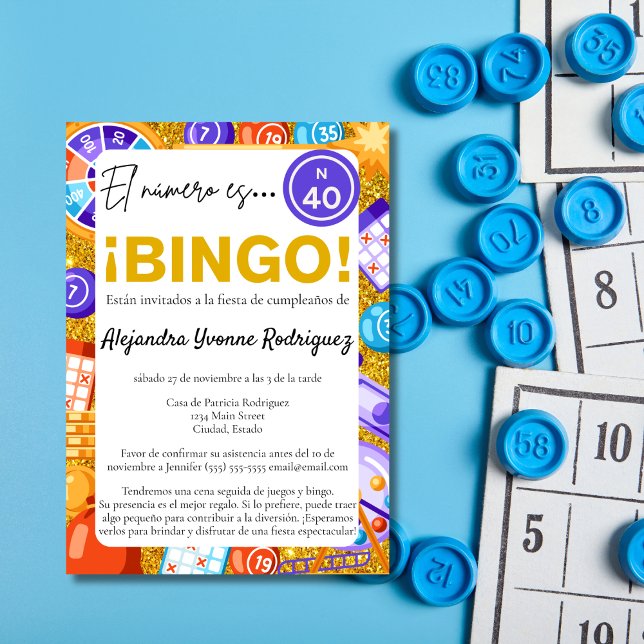 Convite Diversão Espanhola de Bingo e Jogos Dourados anive (Criador carregado)
