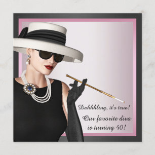 Convite Diversão Favorita da Diva Mulher Rosa e Preto Aniv