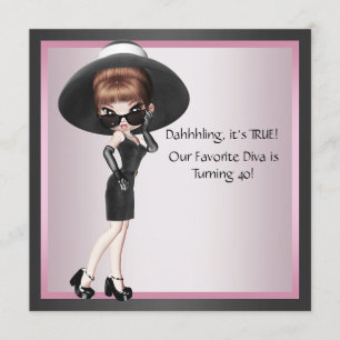 Convite Diversão Favorita da Mulher Diva Rosa aniversário 