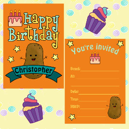 Convite Diversão Feliz Aniversário Batata Personalizado