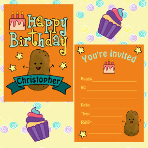 Convite Diversão Feliz Aniversário Batata Personalizado