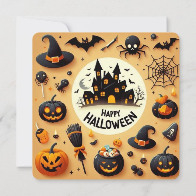 Convite Diversão Feliz de Halloween Mistura Assustadora e  (Frente)