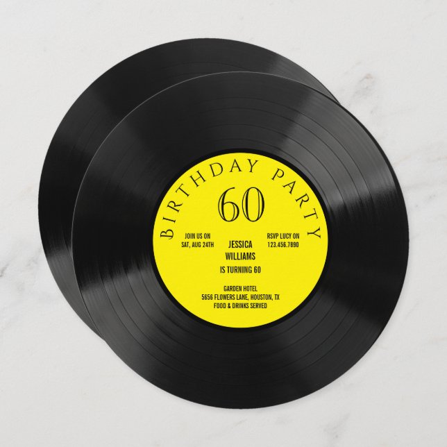 Convite Diversão Festa de Aniversário Vinil LP (Frente/Verso)