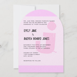Convite Diversão Funky Simples Monograma Rosa Moderno