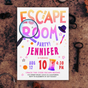 Convite Diversão Jogo de Escape Room Rosa Caça ao Tesouro 