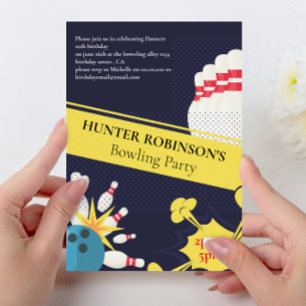 Convite Diversão moderna de boliche festa infantil 