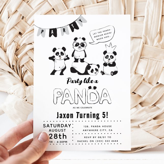 Convite Diversão Moderna 'Festa Como um Panda' Aniversário (Criador carregado)