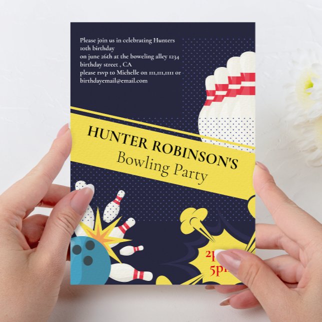 Convite Diversão moderna Festa infantil de boliche  (Criador carregado)