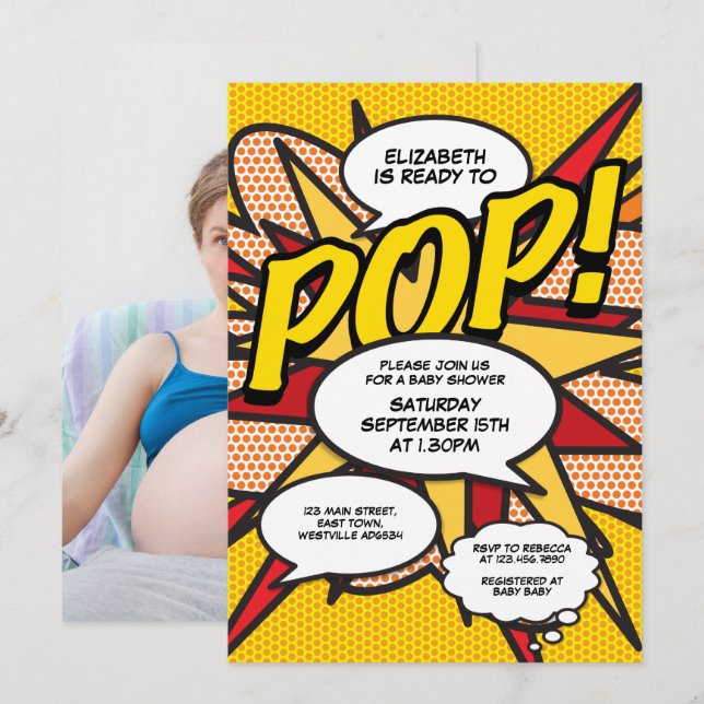 Convite Diversão Moderna no Chá de Bebê Pronto para Estour (Frente/Verso)