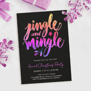 Convite Diversão Moderna Preta e Rosa Jingle Pincel Caligr