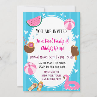 Convite Diversão na Festa da Piscina! Festa de Aniversário