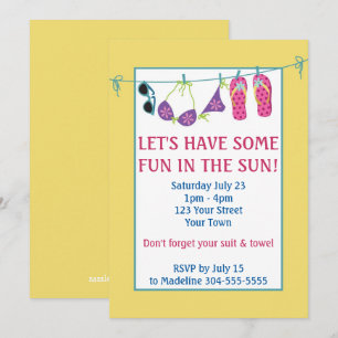 Convite Diversão No Sol Festa de Aniversário na Piscina