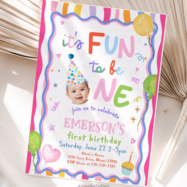 Convite Diversão Para Ser Um Foto 1º Aniversário  (fun to be one, first birthday, 1st birthday party, baby birthday, birthday invitation, birthday deco)