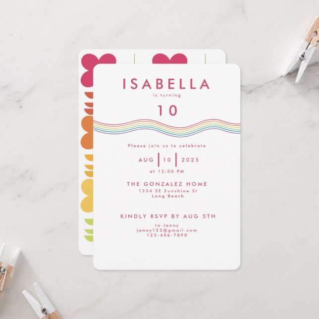Convite Diversão Retro Rainbow Flowday (Frente/Verso In Situ)
