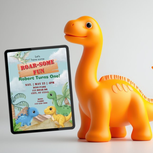 Convite Diversão Roar-Some, 1º Aniversário Dino (Criador carregado)